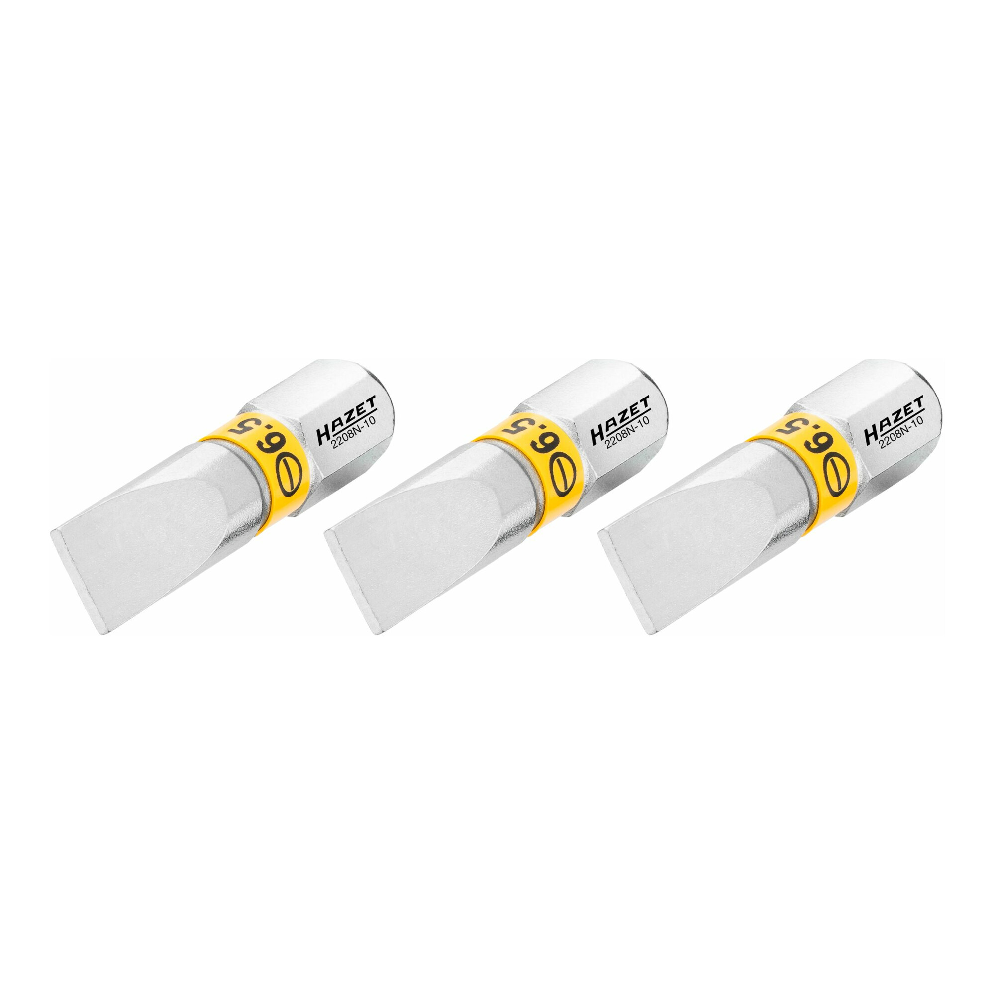 HAZET Bit 2208N-10/3, Sechskant massiv 6,3 (1/4 Zoll), Schlitz Profil, 1.2 x 6.5 mm, Anzahl Werkzeuge: 3