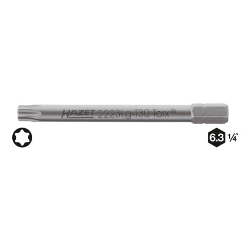 HAZET Bit 2223LG-T30 ∙ Zeskant massief 6,3 = (1/4 inch) ∙ Binnen-TORX®-profiel ∙ T30