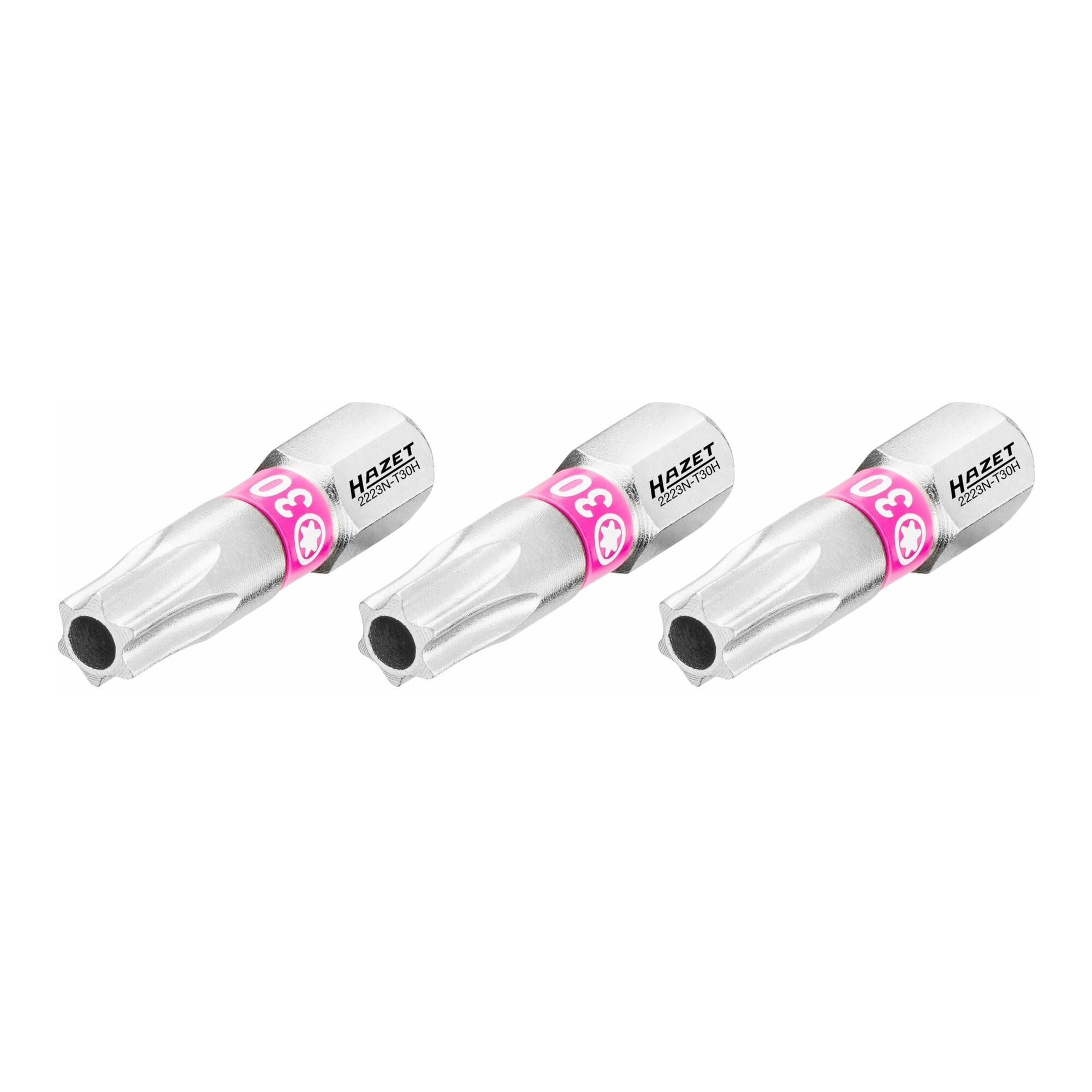 HAZET Bit 2223N-T30H/3, Sechskant massiv 6,3 (1/4 Zoll), Tamper Resistant TX Profil, T30H, Anzahl Werkzeuge: 3