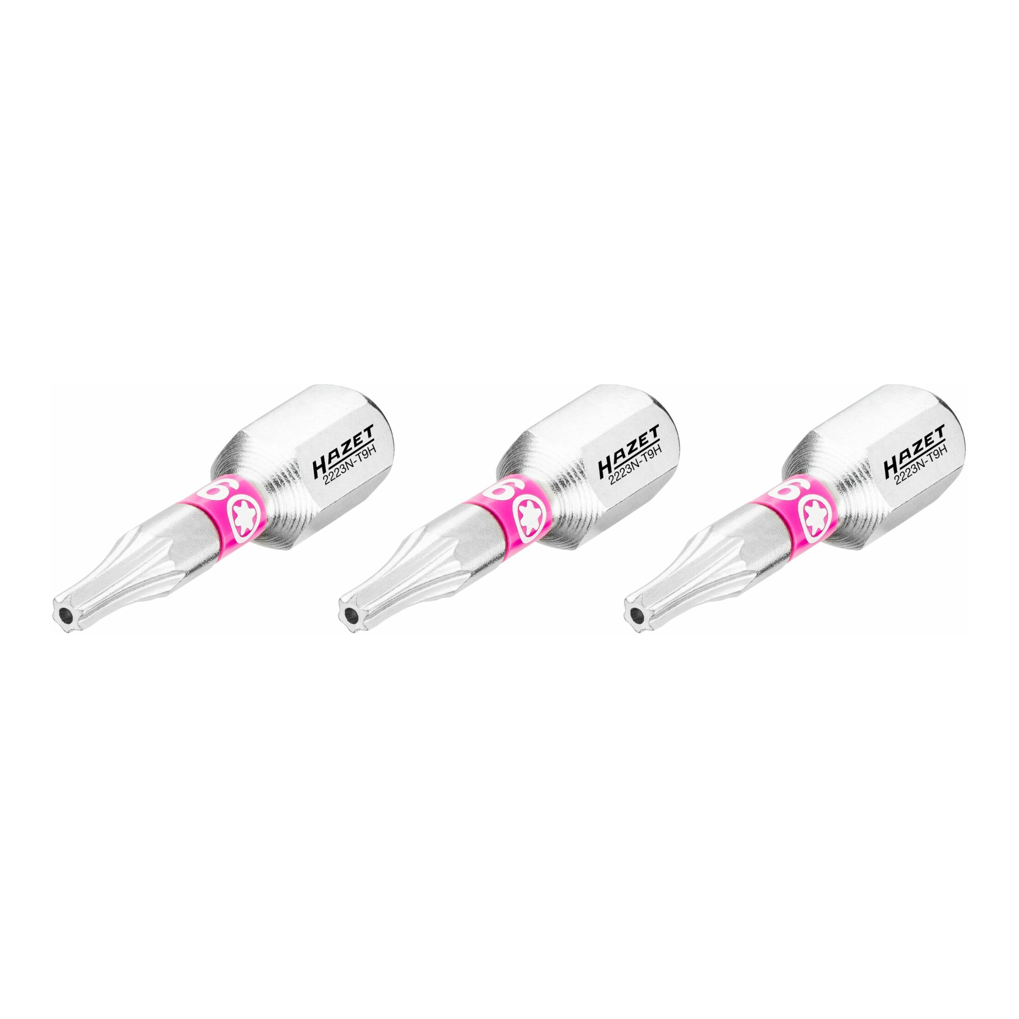 HAZET Bit 2223N-T9H/3, Sechskant massiv 6,3 (1/4 Zoll), Tamper Resistant TX Profil, T9H, Anzahl Werkzeuge: 3