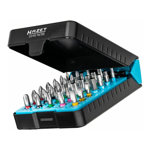 HAZET BitE-Box - Bit-Satz 2240N/36 Pozidriv Profil PZ, Sechskant hohl 6,3 (1/4 Zoll), Kreuzschlitz Profil PH, Tamper Resistant TX Profil, Innen-Sechskant Profil, Schlitz Profil, Innen TX Profil Anzahl Wer