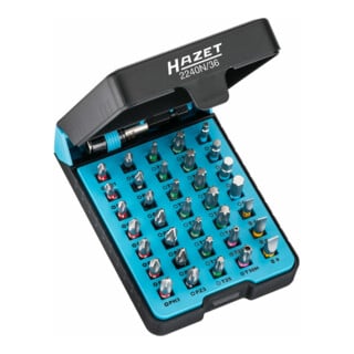 HAZET BitE-Box - Bit-Satz 2240N/36 Pozidriv Profil PZ, Sechskant hohl 6,3 (1/4 Zoll), Kreuzschlitz Profil PH, Tamper Resistant TX Profil, Innen-Sechskant Profil, Schlitz Profil, Innen TX Profil Anzahl Wer