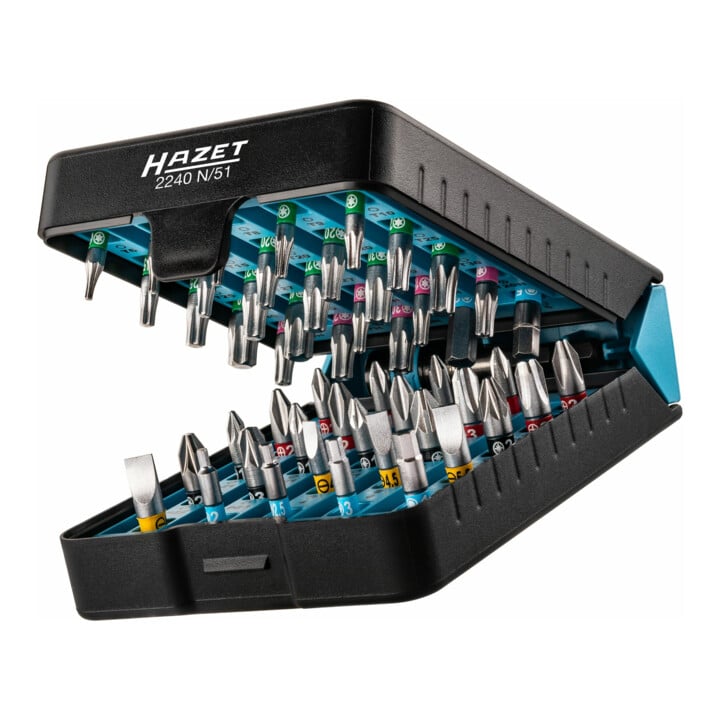 HAZET BitE-Box - Bit-Satz 2240N/51 Pozidriv Profil PZ, Sechskant hohl 6,3 (1/4 Zoll), Kreuzschlitz Profil PH, Tamper Resistant TX Profil, Innen-Sechskant Profil, Schlitz Profil, Innen TX Profil Anzahl Wer