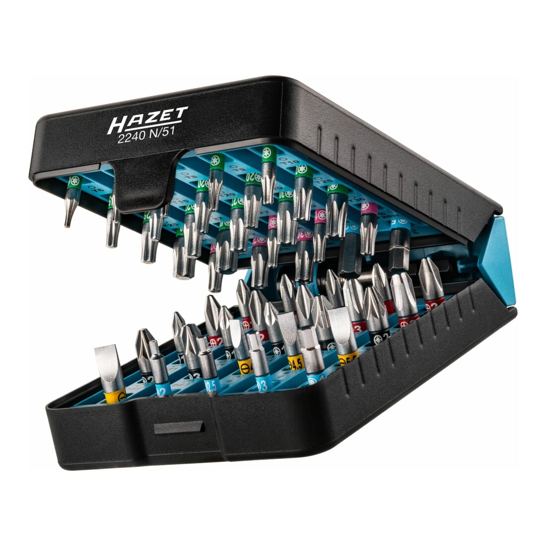 HAZET BitE-Box - Bit-Satz 2240N/51 Pozidriv Profil PZ, Sechskant hohl 6,3 (1/4 Zoll), Kreuzschlitz Profil PH, Tamper Resistant TX Profil, Innen-Sechskant Profil, Schlitz Profil, Innen TX Profil Anzahl Wer