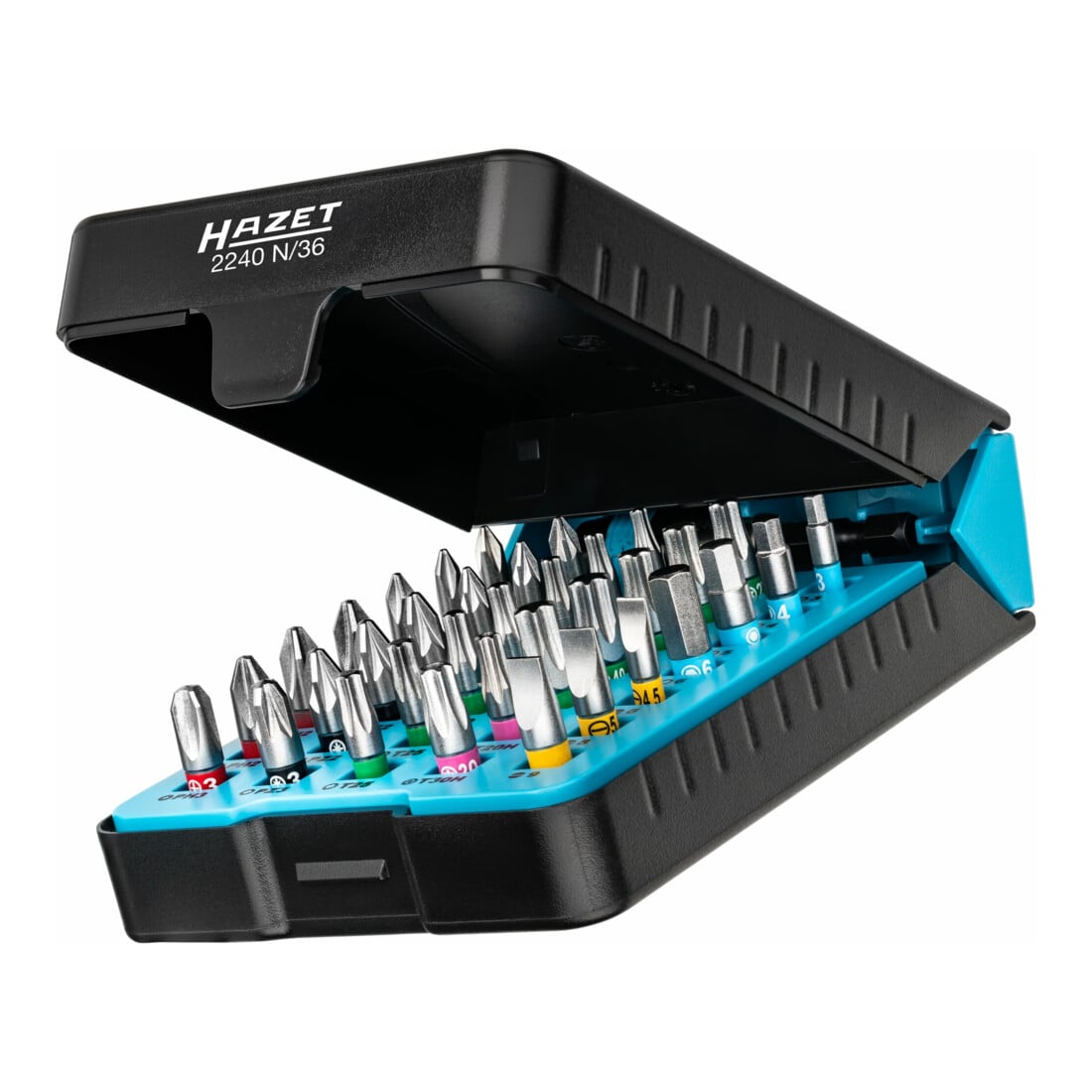 HAZET BitE-Box - Bitset 2240N/36 Pozidriv profiel PZ, zeskant hol 6.3 (1/4 inch), kruisgleuf profiel PH, Tamper Resistant TX profiel, binnenzeskant profiel, sleuf profiel, binnenste TX profiel Aantal Wie
