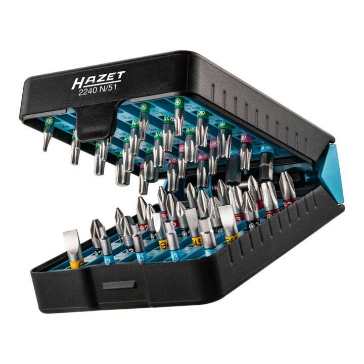 HAZET BitE-Box - Bitset 2240N/51 Pozidriv profiel PZ, zeskant hol 6.3 (1/4 inch), kruisgleuf profiel PH, Tamper Resistant TX profiel, binnenzeskant profiel, sleuf profiel, binnenste TX profiel Aantal Wie