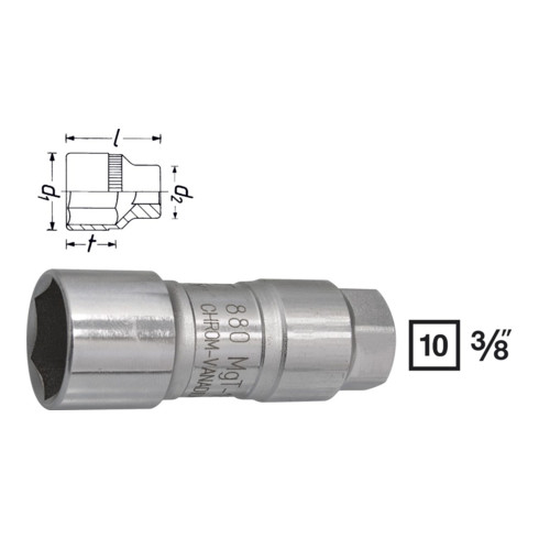 HAZET Bougiedopsleutel 880MGT-18 ∙ Vierkant hol 10 mm (3/8 inch) ∙ Buiten-zeskant-profiel ∙ 18 mm