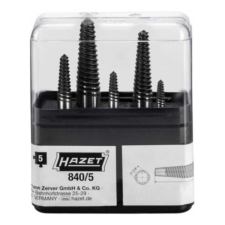 HAZET  Boutuitdraaierset, 5-delig, in box met fijne groeven, Type: 5