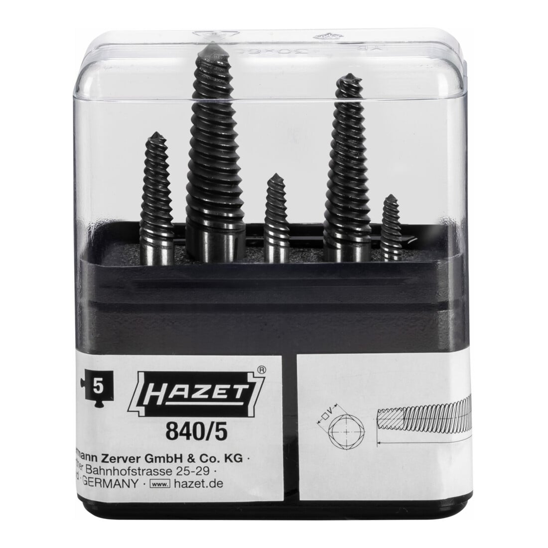 HAZET  Boutuitdraaierset, 5-delig, in box met fijne groeven, Type: 5