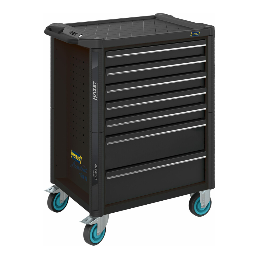HAZET Carrello per officina Assistent 179N-7-RAL9005 cassetti piatti: 5x77x522x398mm cassetti alti: 2x162x522x398mm
