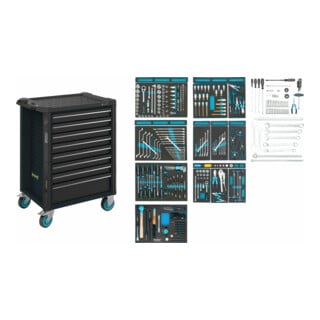 HAZET Carrello per officina Assistent 179N-8-RAL7021/300 cassetti piatti: 7x77x522x398mm cassetti alti: 1x162x522x398mm, 300pz.