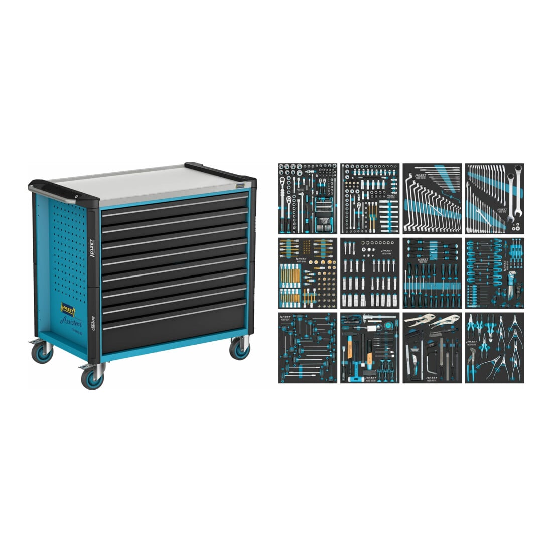 HAZET Carrello portautensili Assistente 179NXXL-8D/619, Cassetti, bassi: 7 x 81 x 870 x 522mm, Cassetti, alti: 1 x 166 x 870 x 522mm19