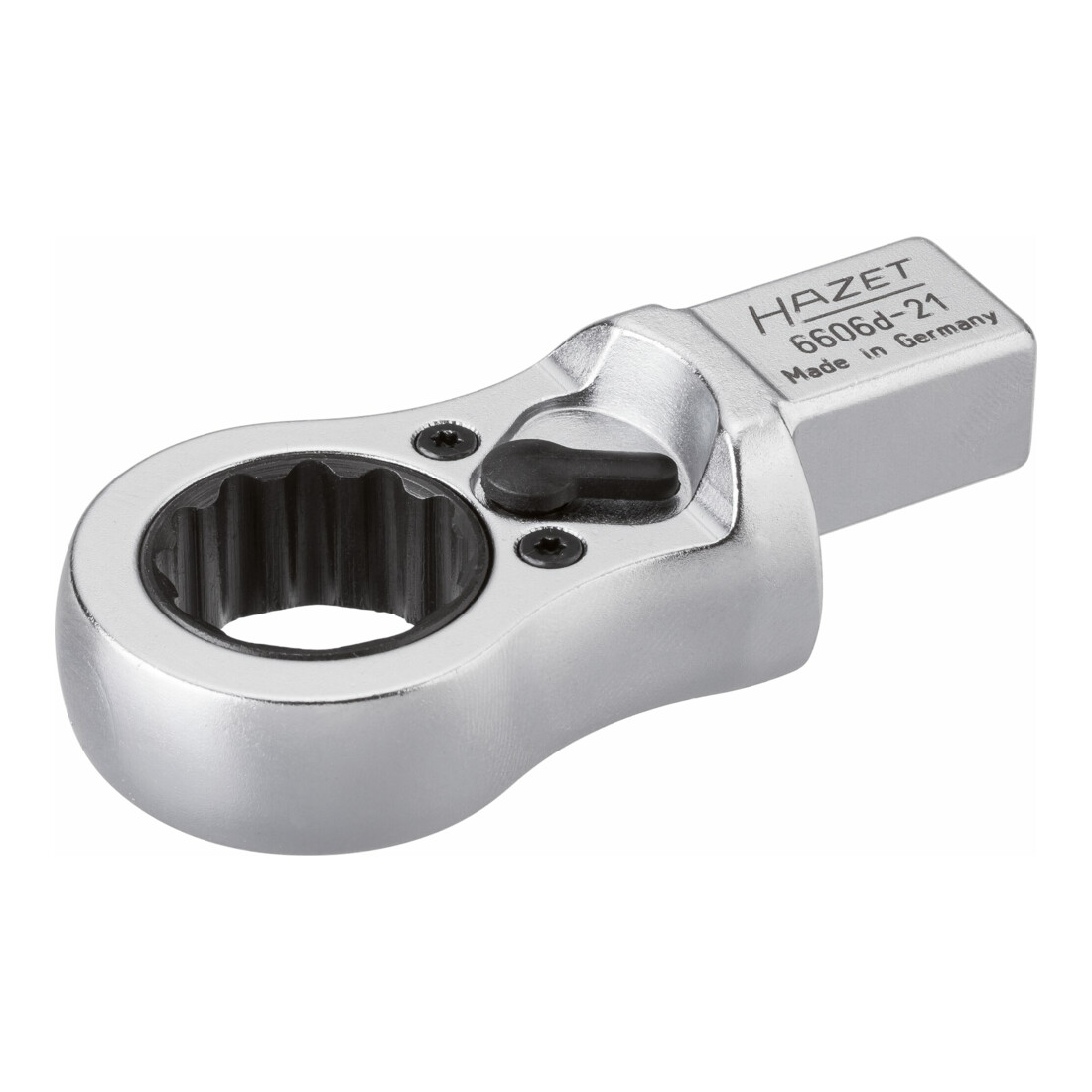 HAZET Chiave ad anello ad innesto a cricchetto 6606D-21, Attacco quadro ad innesto 14x18mm, Profilo a doppio esagono esterno, 21mm