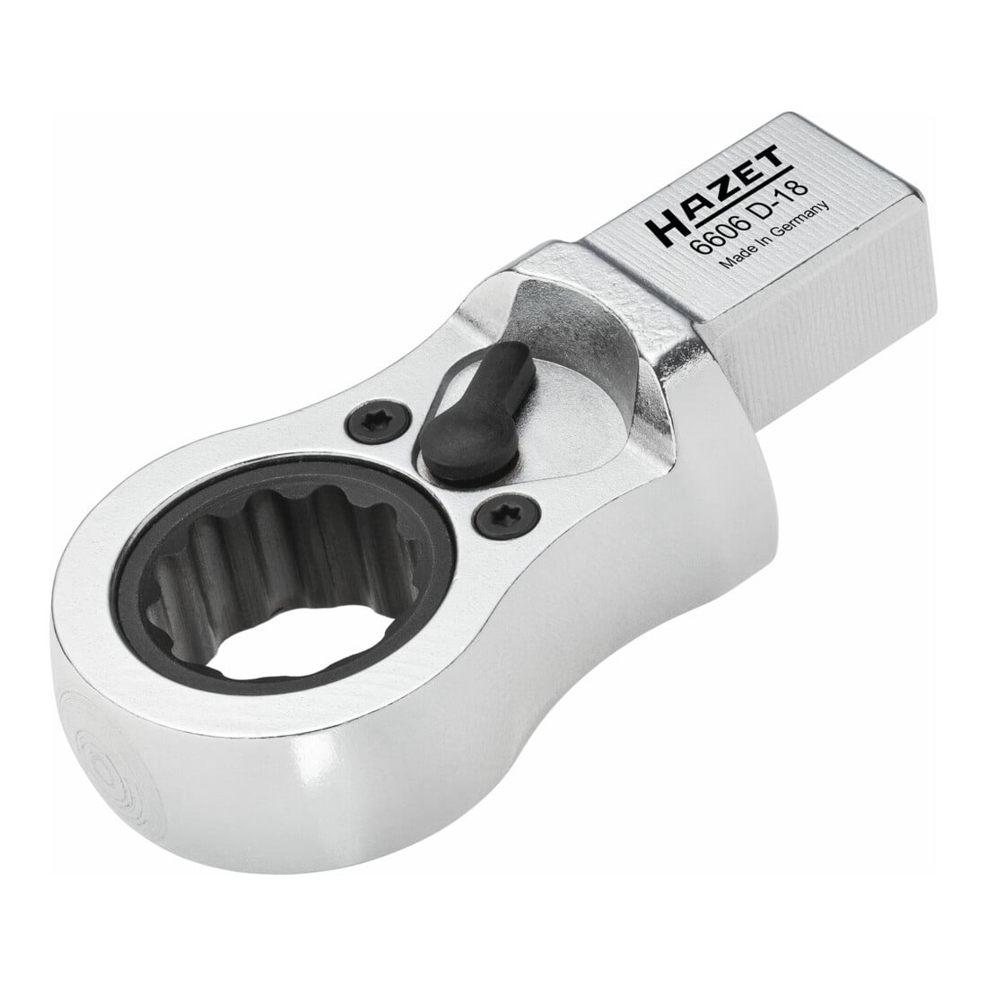 HAZET Chiave ad anello ad innesto a cricchetto 6606D-21, Attacco quadro ad innesto 14x18mm, Profilo a doppio esagono esterno, 21mm