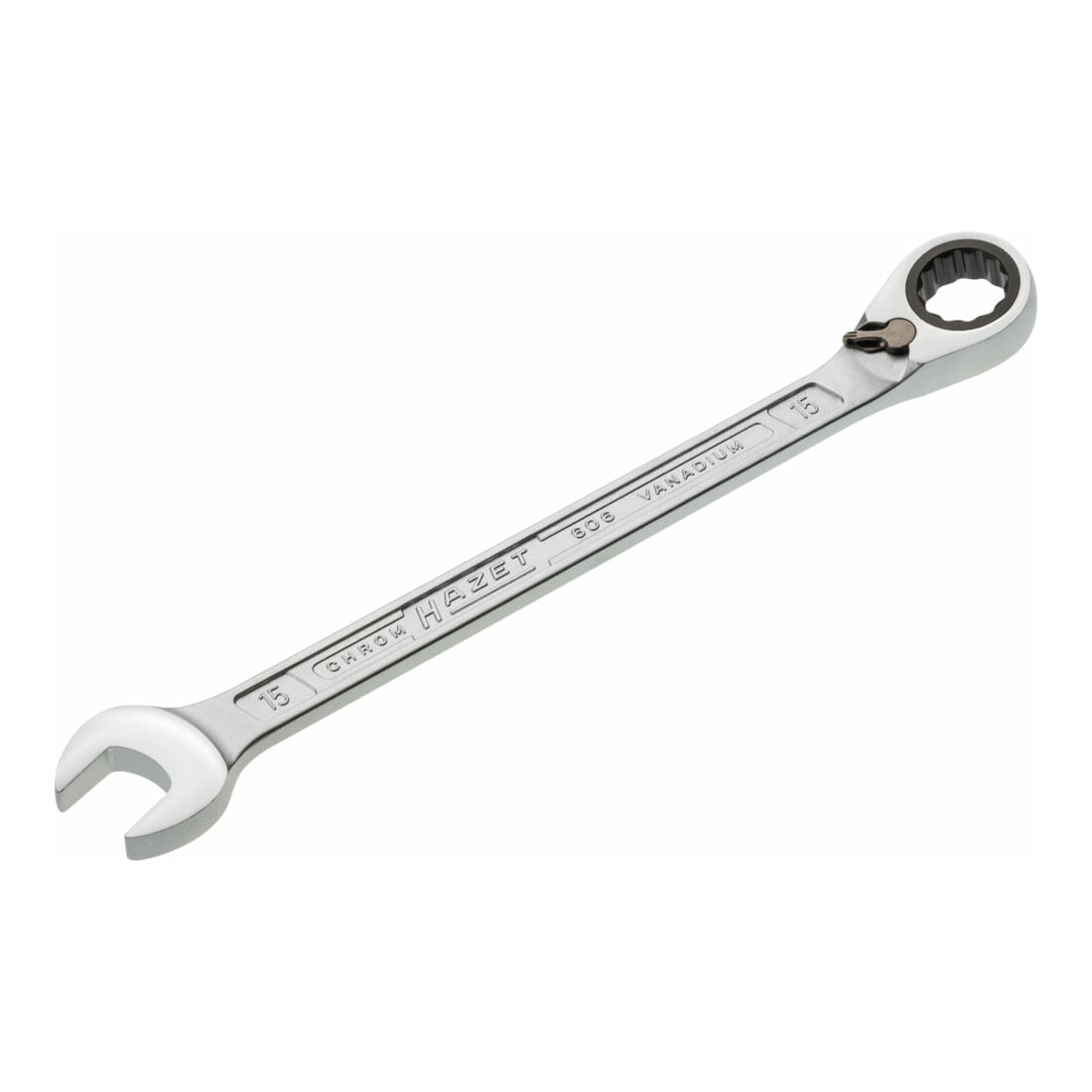 HAZET Chiave combinata a forchetta/ad anello con cricchetto 606-15, Profilo trazione doppio esagono esterno, 15mm