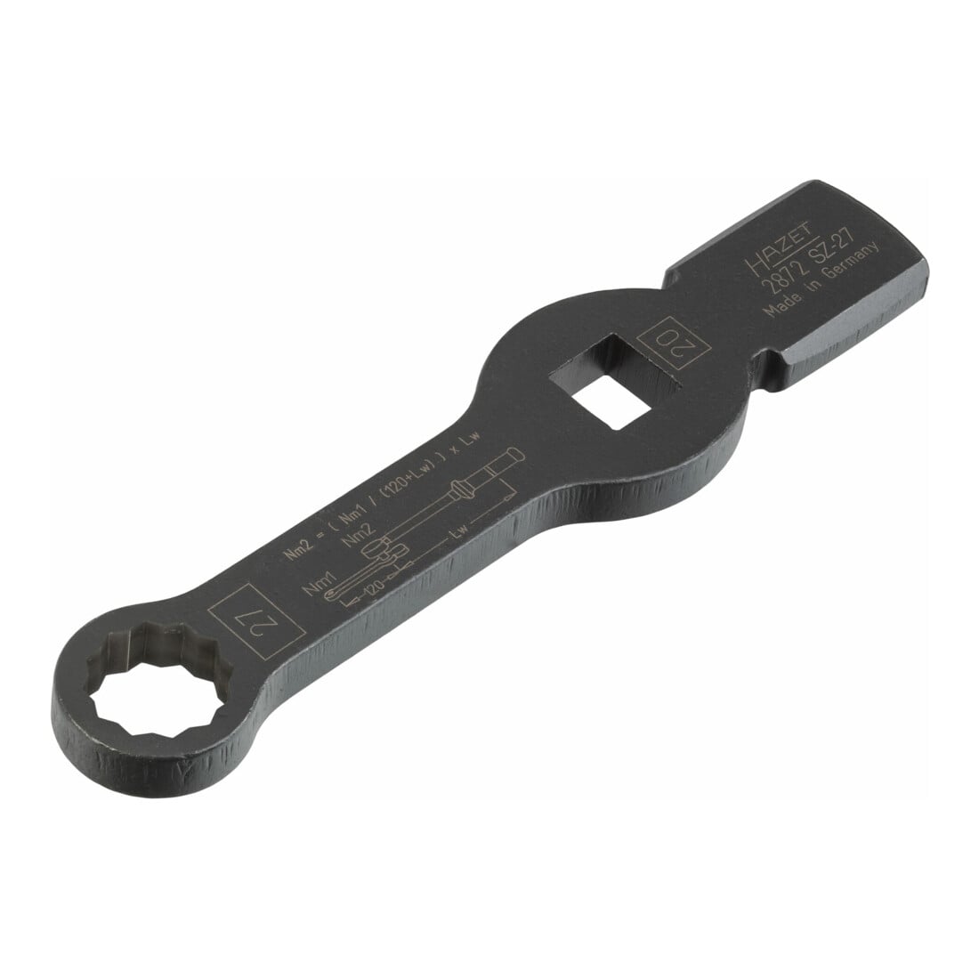 HAZET Chiave poligonale per uso a percussione, doppio esagono, con 2 superfici battenti 2872SZ-27, Attacco quadro, cavo, 20mm (3/4"), Profilo a doppio esagono esterno, 27mm