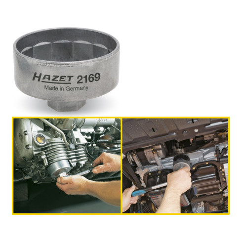 HAZET Chiavi per filtro olio 2169, Attacco quadro, cavo, 10mm (3/8"), Profilo attacco esterno a 14 lati, 82mm