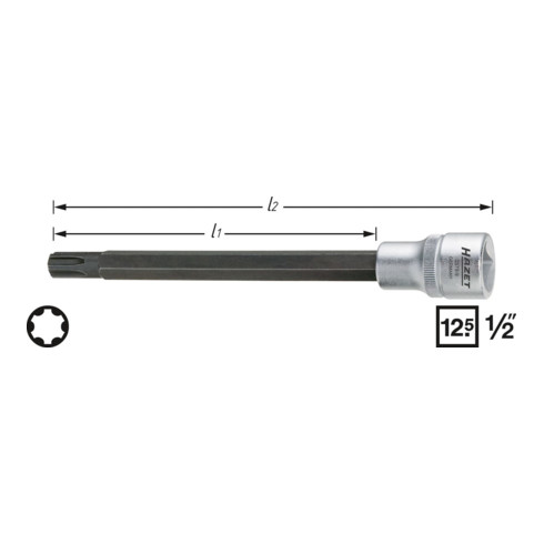 HAZET Cilinderkop-dopsleutelbit 2579-9 ∙ Vierkant hol 12,5 mm (1/2 inch) ∙ Polydrive-profiel ∙ 168 mm