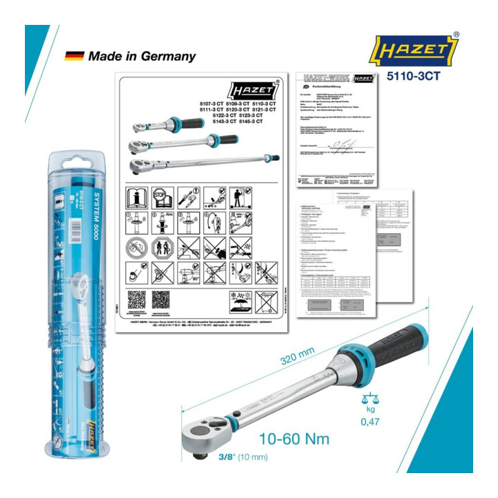 HAZET Clé dynamométrique 5110-3CTCAL 10-60 Nm 3/8"