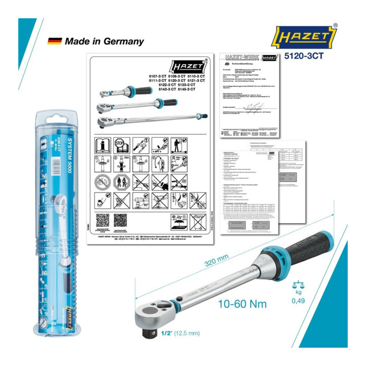 HAZET Clé dynamométrique 5120-3CTCAL 10-60 Nm 1/2"
