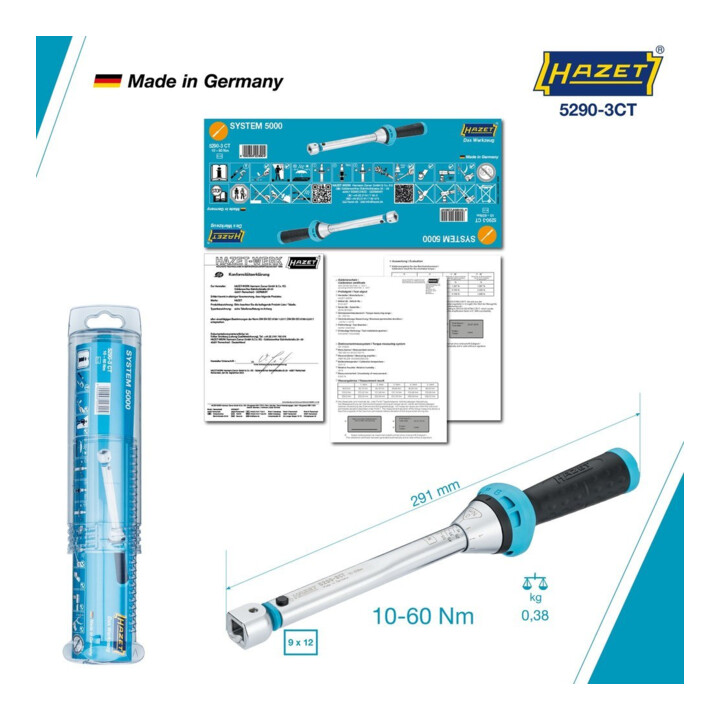 HAZET Clé dynamométrique 5290-3CTCAL 10-60 Nm 9 x 12 mm