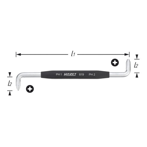 HAZET Clé mâle coudée 819-PH1+PH2 ∙ Profil Phillips PH ∙ 20 mm