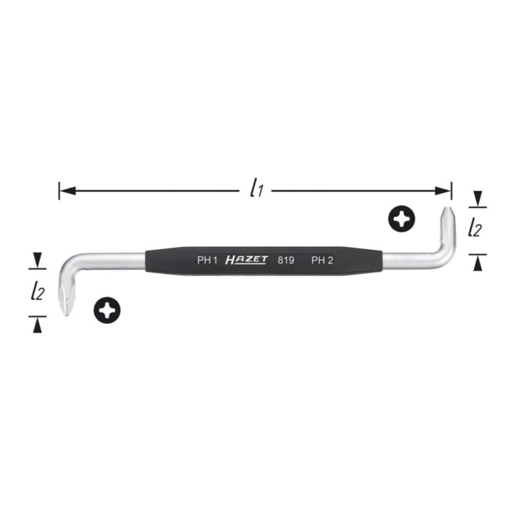 HAZET Clé mâle coudée 819-PH1+PH2 ∙ Profil Phillips PH ∙ 20 mm