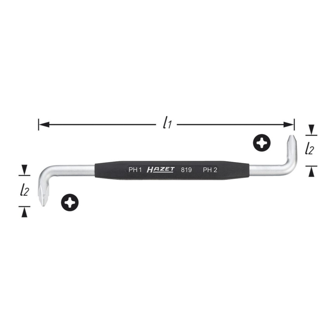 HAZET Clé mâle coudée 819-PH1+PH2 ∙ Profil Phillips PH ∙ 20 mm
