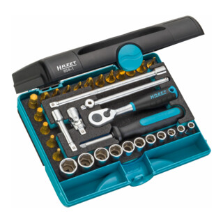 HAZET doppenset 854-1 vierkant hol 6,3 mm (1/4 inch) buitenzeskant tractieprofiel, binnenzeskant tractieprofiel, kruissleufprofiel PH, Pozidriv profiel PZ, sleufprofiel Aantal gereedschappen: 33