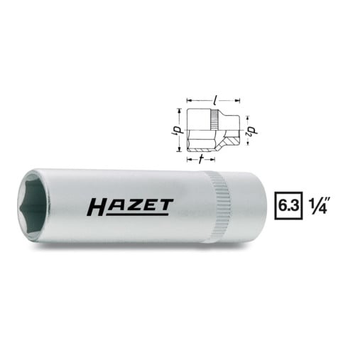 HAZET Dopsleutel ∙ zeskant 850LG-9 ∙ Vierkant hol 6,3 mm (1/4 inch) ∙ Buiten-zeskant-tractieprofiel ∙ 9 mm