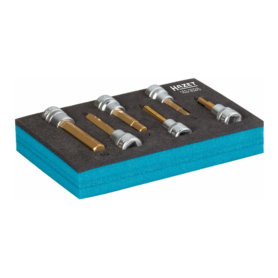 HAZET Dopsleutelbitset 163-302/6 ∙ Vierkant hol 10 mm (3/8 inch) ∙ Binnen-zeskant-profiel ∙ 4 – 10 ∙ Aantal gereedschappen: 6