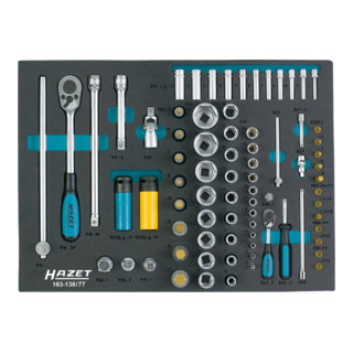 HAZET dopsleutelset 163-138/77 vierkant hol 12,5 mm (1/2 inch), vierkant hol 6,3 mm (1/4 inch) buitenzeskantprofiel, binnenzeskantprofiel, binnen TX-profiel, kruisgleufprofiel PH, Pozidri
