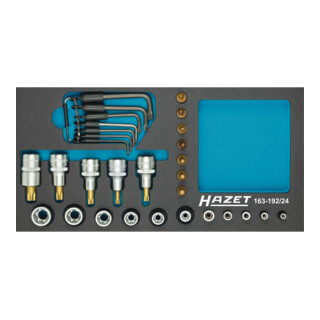 HAZET Dopsleutelset ∙ TX 163-192/24 ∙ Vierkant hol 12,5 mm (1/2 inch), Vierkant hol 6,3 mm (1/4 inch) ∙ Buiten-TX-profiel, Binnen-TX-profiel ∙ T8 – T55 ∙ E5 – E20 ∙ Aantal gereedschappen: 24