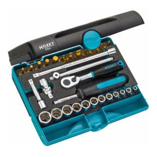 HAZET dopsleutelset 854 vierkant hol 6,3 mm (1/4 inch) buitenzeskant tractieprofiel, binnenzeskant profiel, kruissleuf profiel PH, Pozidriv profiel PZ, sleuf profiel Aantal gereedschappen: 30