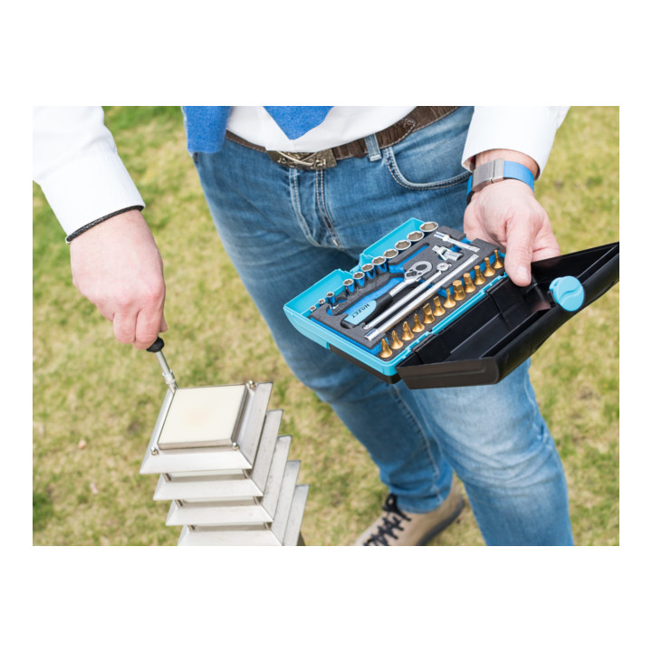 HAZET dopsleutelset 854 vierkant hol 6,3 mm (1/4 inch) buitenzeskant tractieprofiel, binnenzeskant profiel, kruissleuf profiel PH, Pozidriv profiel PZ, sleuf profiel Aantal gereedschappen: 30