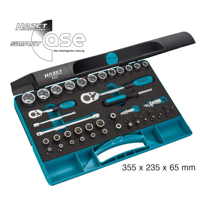 HAZET dopsleutelset 882 vierkant hol 10 mm (3/8 inch), vierkant hol 6,3 mm (1/4 inch), zeskant massief 6,3 (1/4 inch) buitenzeskant tractieprofiel, binnenzeskant profiel, sleufprofiel, kruisgleuf
