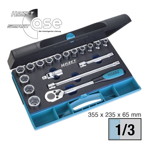 HAZET dopsleutelset 932/18 vierkant hol 12,5 mm (1/2 inch) buitenzeskant tractieprofiel Aantal gereedschappen: 18