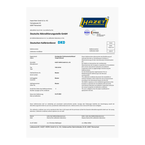 HAZET Drehmoment-Schlüssel 6123-1CTCAL Nm min-max: 60 - 320 Nm Toleranz: 2% Vierkant massiv 12,5 mm (1/2 Zoll)