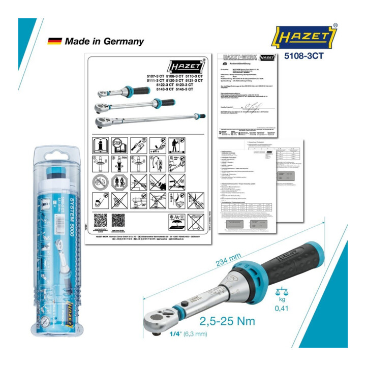 HAZET Drehmomentschlüssel 5108-3CTCAL 2,5-25Nm 1/4"