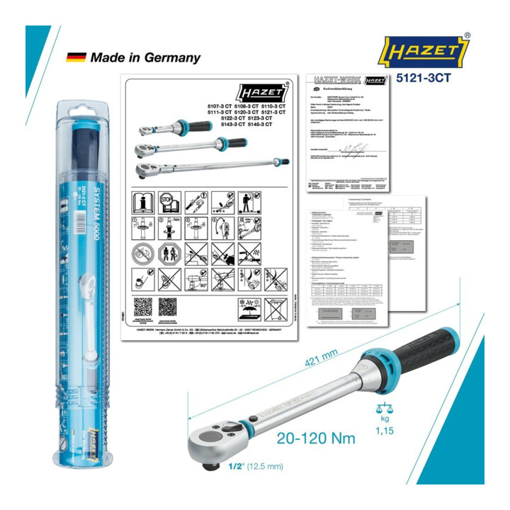 HAZET Drehmomentschlüssel 5121-3CTCAL 20-120Nm 1/2"