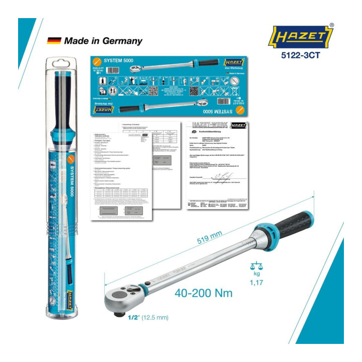HAZET Drehmomentschlüssel 5122-3CTCAL 40-200Nm 1/2"