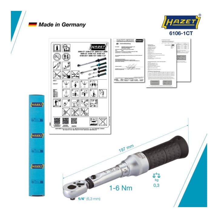 HAZET Drehmomentschlüssel 6106-1CTCAL 1-6Nm 1/4"