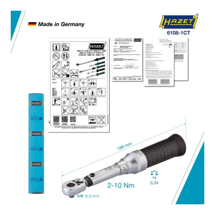 HAZET Drehmomentschlüssel 6108-1CTCAL 2-10Nm 1/4"