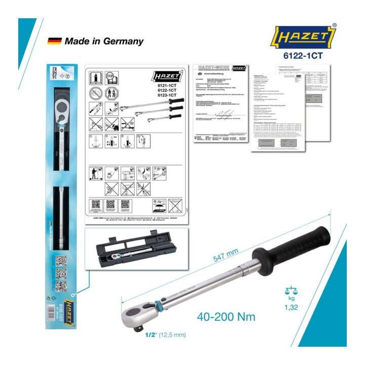 HAZET Drehmomentschlüssel 6122-1CTCAL 40-200Nm 1/2"