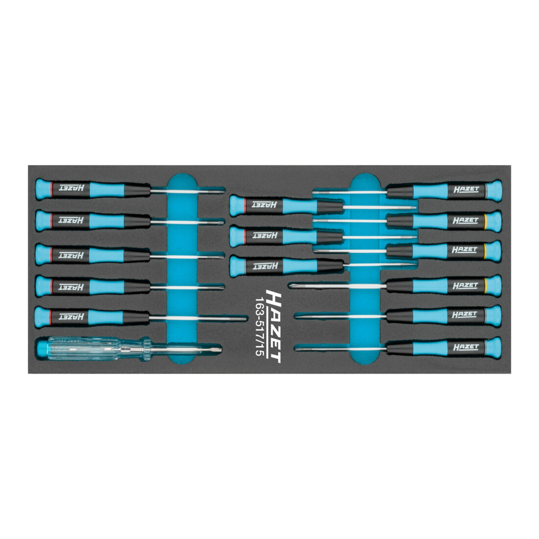 HAZET Elektronik-Schraubendreher Satz 163-517/15 ∙ Schlitz Profil, Kreuzschlitz Profil PH, Innen TORX® Profil ∙ Anzahl Werkzeuge: 15