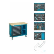 HAZET Fahrbare Werkbank mit Nkw-Sortiment 179W-7/128 Schubladen flach: 6 x 80 x 527 x 398 mm Schubladen hoch: 1 x 165 x 527 x 398 mm Anzahl Werkzeuge: 128-1