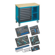 HAZET Fahrbare Werkbank mit Nkw-Sortiment 179W-7/128 Schubladen flach: 6 x 80 x 527 x 398 mm Schubladen hoch: 1 x 165 x 527 x 398 mm Anzahl Werkzeuge: 128-2