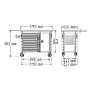 HAZET Fahrbare Werkbank mit Nkw-Sortiment 179W-7/128 Schubladen flach: 6 x 80 x 527 x 398 mm Schubladen hoch: 1 x 165 x 527 x 398 mm Anzahl Werkzeuge: 128-4