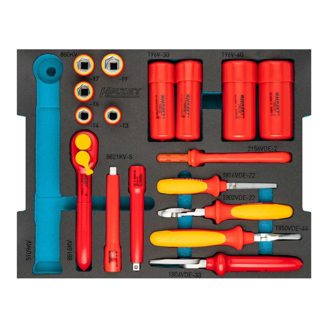 HAZET Gereedschapset ∙ geïsoleerd 150/27 ∙ Vierkant hol 10 mm (3/8 inch) ∙ Buiten-zeskant-profiel, Buiten-twaalfkant-profiel, Sleufprofiel, Kruiskop profiel PH ∙ 0,4 x 2,5 – 0,8 x 4 ∙ 13 – 19 ∙ PH1 – PH2 ∙ Aantal gereedschappen: 27
