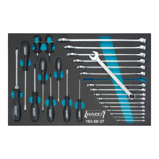 HAZET Gereedschapset ∙ ring-steeksleutels ∙ schroevendraaiers 163-58/27 ∙ Kruiskop profiel PH, Sleufprofiel, Buiten-zeskant-tractieprofiel ∙ 0,4 x 2,5 – 1,2 x 8 ∙ 6 – 24 ∙ PH1 – PH2 ∙ Aantal gereedschappen: 27